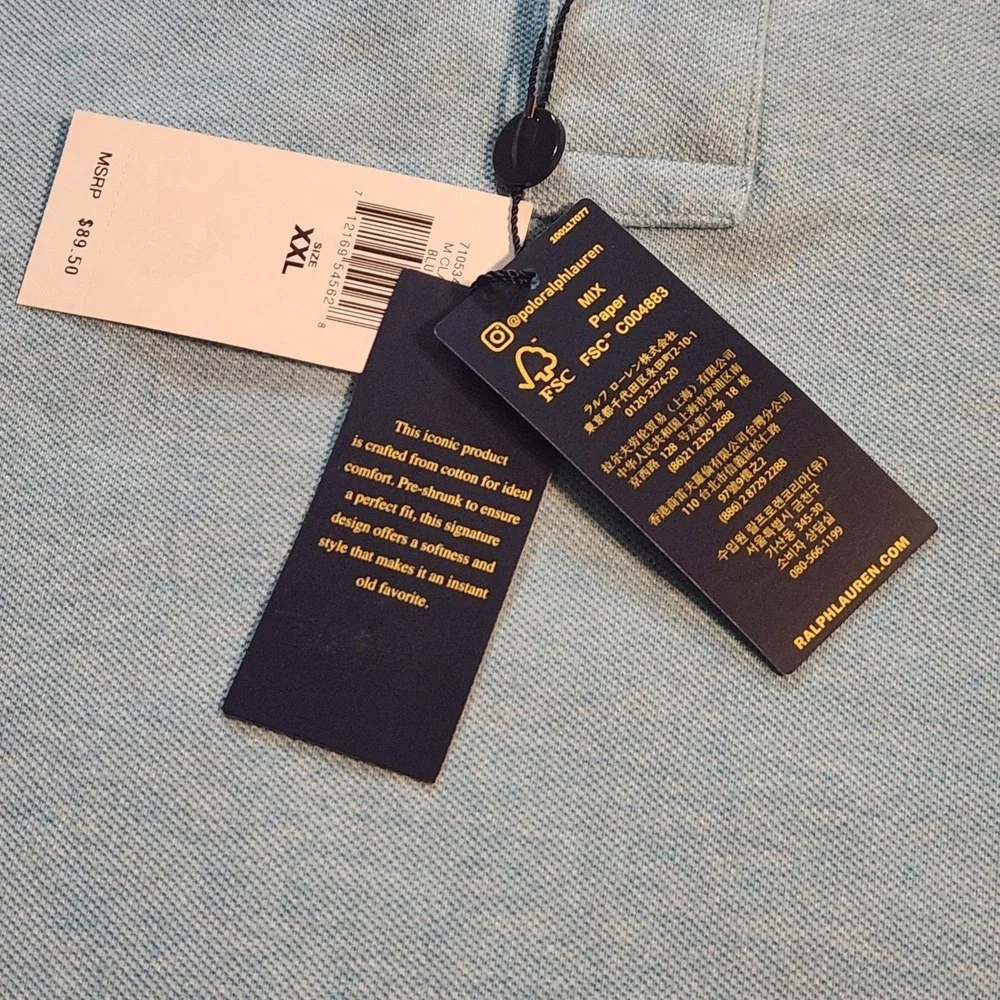Polo Ralph Lauren Men's XXL Blue Heather Classic Fit Mesh Polo Short Sleeve Logo